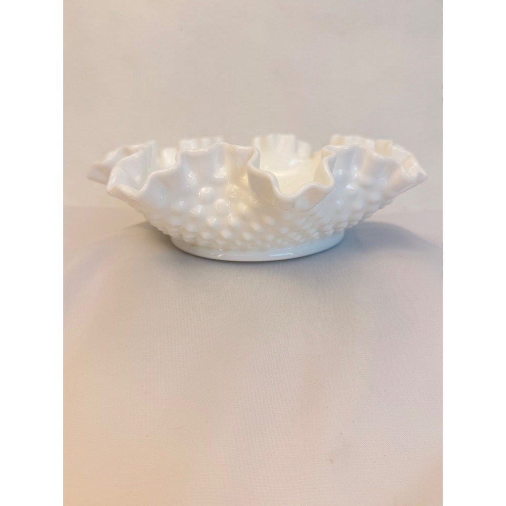 Fenton Milk Glass Hobnail Bowl Ruffled Edge White Vintage Art Glass Candy Dish